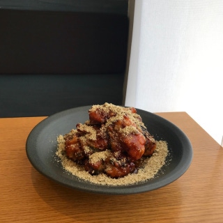 Crisp aubergine and shrimp in a sweet glaze