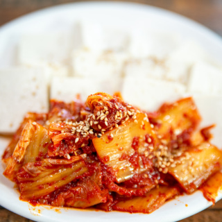 Tofu with stir-fried kimchi
