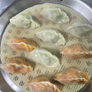 Half meat, half kimchi dumplings