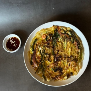 Seafood and scallion pancake