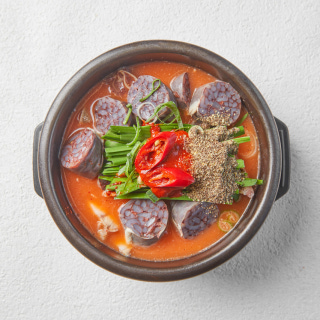 Hearty Korean sausage (sundae) soup with rice
