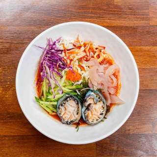 Abalone assorted chilled raw seafood soup