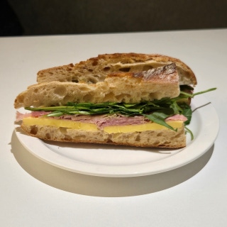Ham and butter baguette with rocket