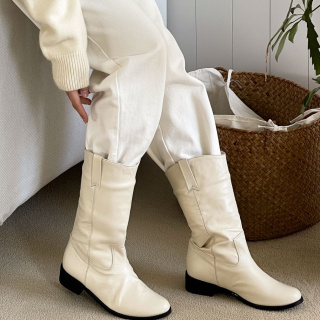 [VETIANO 베티아노] 보우 화이트 미들 부츠 /  Bow white middle boots