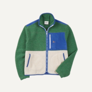 드레익스 Green, Ecru and Blue Boucle Wool Zip Fleece Jacket