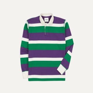 드레익스 Purple, Green and White Stripe Cotton Rugby Shirt