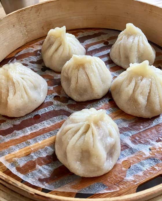 Xiaolongbao in a wooden steamer at Yeongyo