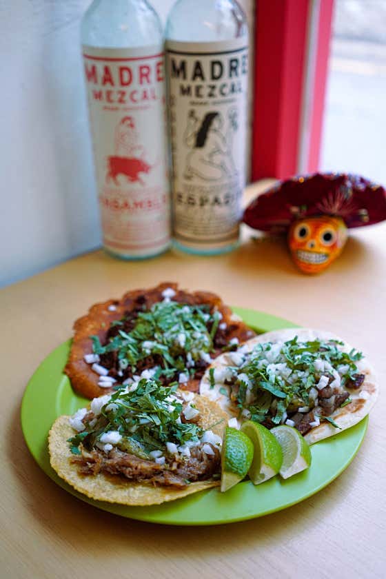 Food and vegetable toppings at Won Tacos