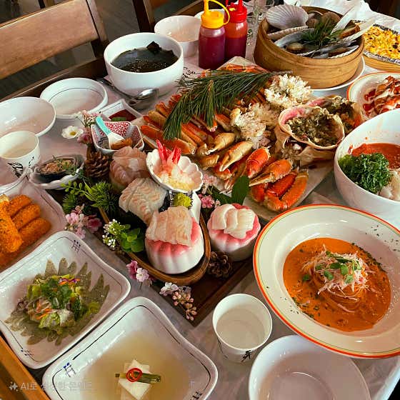 신선한 재료! 해산물 한가득! 상차림 메뉴 사진(네이버)