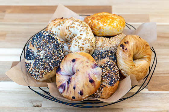 Assorted bagels at New York Lots O Bagels