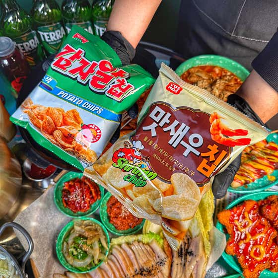 가맥집하면 과자 , 불량식품 메뉴 사진(네이버)