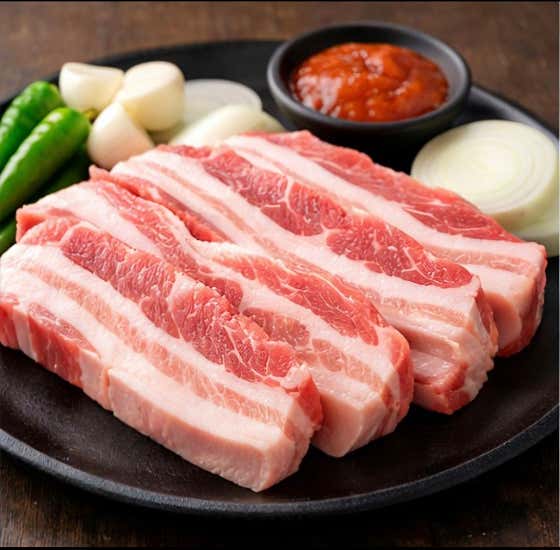 한돈 박포삼겹살(100g) 메뉴 사진(네이버)