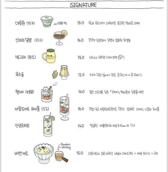 시그니쳐 칵테일 메뉴 사진(네이버)