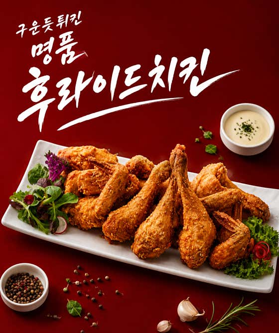 구운듯 튀긴 명품 후라이드 치킨 메뉴 사진(네이버)