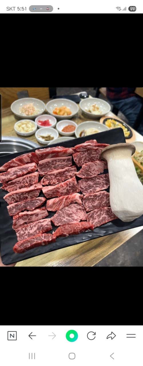 한우갈비살(100g) 메뉴 사진(네이버)