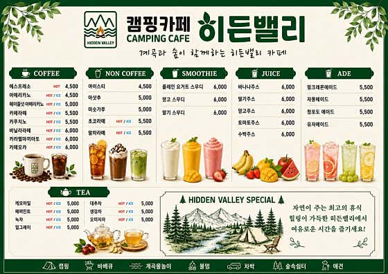 캠핑카페 메뉴 사진(네이버)