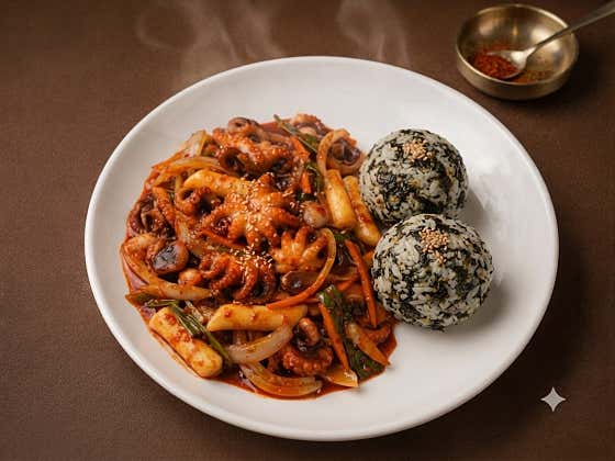 낚지 떡볶이 + 주먹밥 메뉴 사진(네이버)