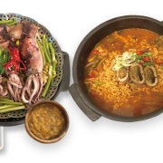 녹진한 초코 오징어 통찜과 얼큰 라면 메뉴 사진(네이버)