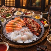 명당 구절판|육회·연어·광어 메뉴 사진(네이버)