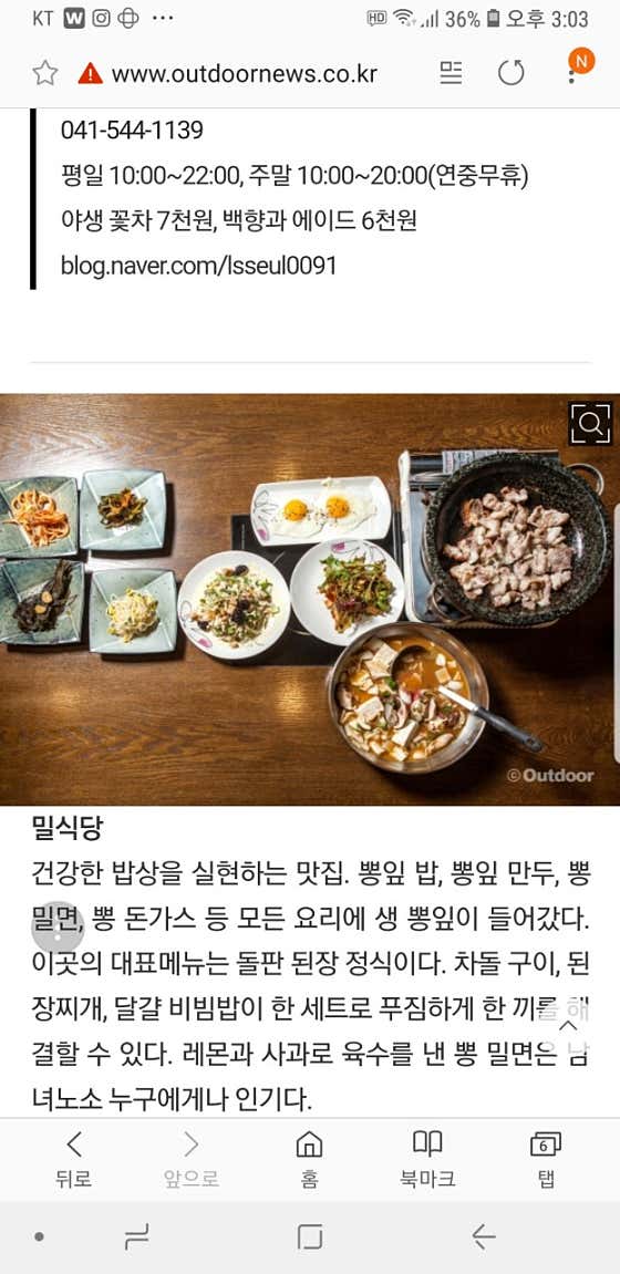 돌판뽕된장정식 메뉴 사진(네이버)