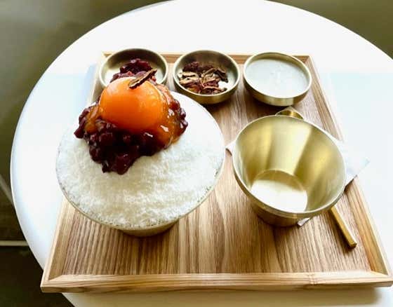 서리태홍시팥빙수 메뉴 사진(네이버)