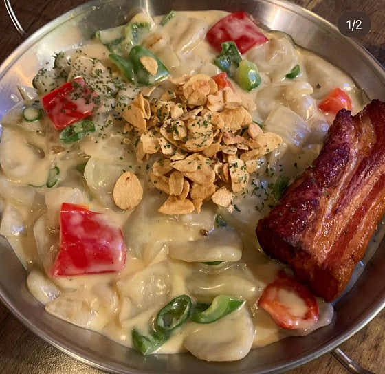 통삼겹 수제비 크림파스타 메뉴 사진(네이버)