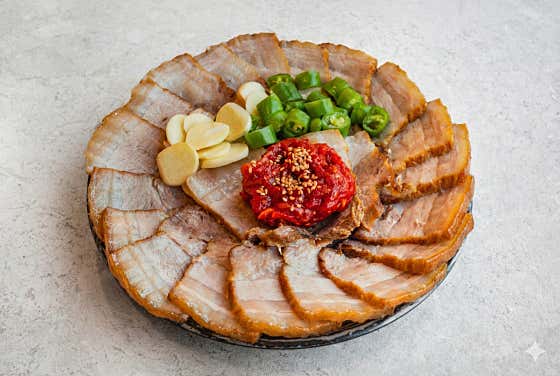 한돈 수육과 가리비젓 메뉴 사진(네이버)