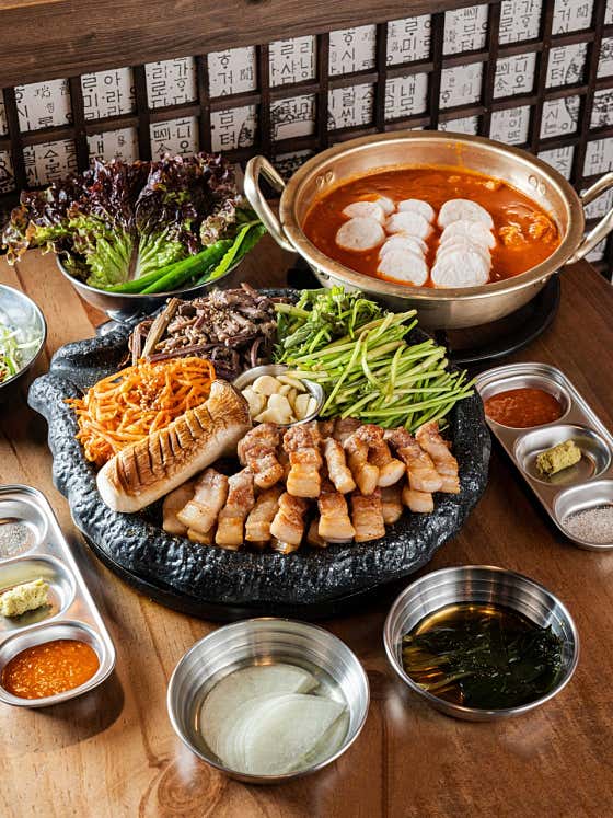 (구워주는) 미나리 삼겹 셋트 2인 메뉴 사진(네이버)