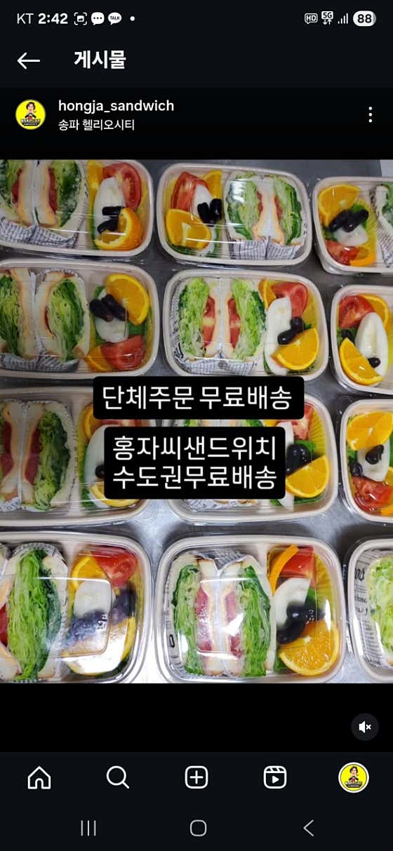 샌드위치+과일 도시락(단체주문만가능) 메뉴 사진(네이버)