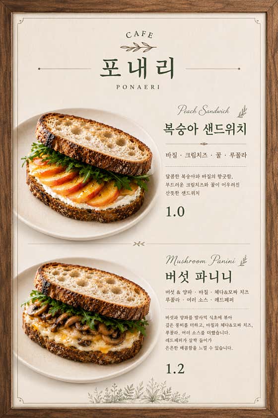 버섯 파니니 메뉴 사진(네이버)