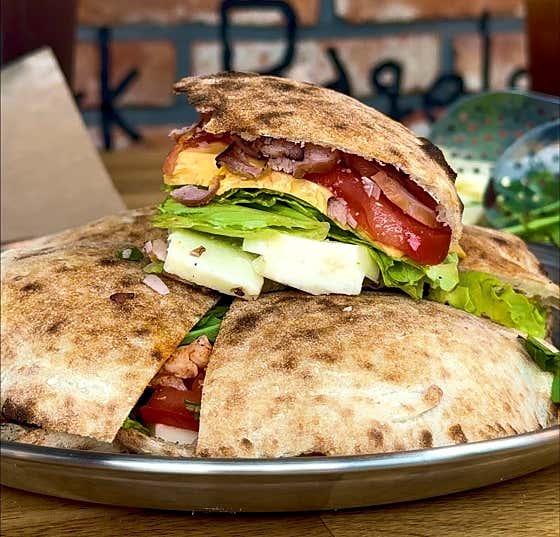 Filled bagel sandwich at New York Bagel Market