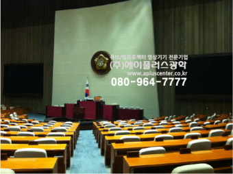 대한민국 국회에 설치된 Christie 큐브 양쪽 두면에 디스플레이된 사진입니다.
