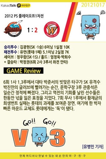 2012년 10월 17일 플레이오프2차전 및 1차전 결과.