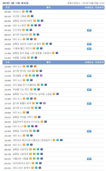 설날 TV 편성표....  KBS1, KBS2, MBC, SBS