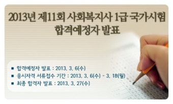 제11회 사회복지사 1급 국가시험 합격예정자 발표