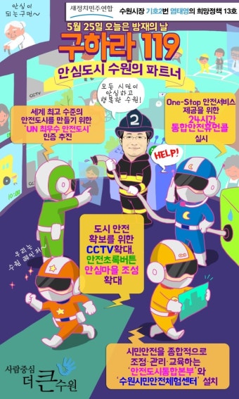 [(1) [염태영의 정책공약 메시지 #13회- 5월 25일 오늘은 방재의 날, '구하라 119' 안심도시 수원의 파트너!]]_ / (2) - 염태영과 수원시 신문기사...
