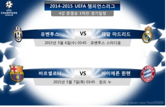 2014-2015uefa챔피언스리그 4강 준결승 1차전 경기일정