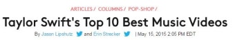 테일러 스위프트:빌보드 선정 테일러 스위프트의 최고 뮤직비디오 Top 10