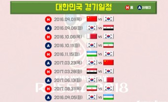 2018 러시아월드컵 아시아 최종예선 대한민국 경기일정