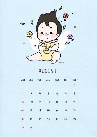 [육아 그림] 2020년 8월 달력 일러스트/ 아기 캐릭터