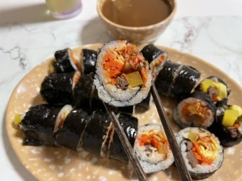 남은 전 요리, 육전으로 소고기 김밥 만들기