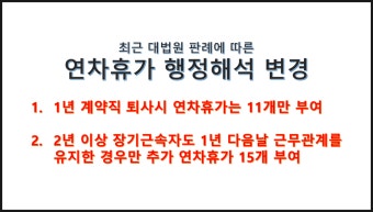 1년 기간제 계약직 근로자 연차휴가 행정해석 변경 : 고용노동부 2021.12.16. 시행 (대법원 2021다227100 판결 관련)