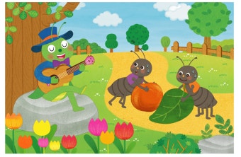 동화배경 이솝우화 개미와베짱이 배경현수막