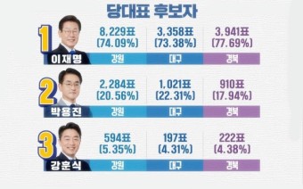 더불어민주당 당대표 경선 강원·대구·경북 이재명후보 압승