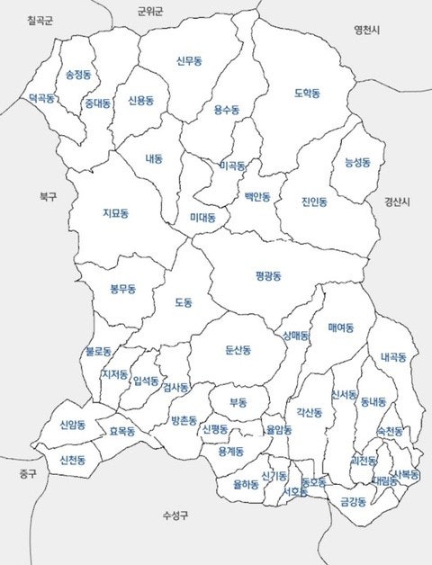 대구 동구 군소음 피해 지역 지도