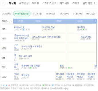 고려거란 전쟁 1월 2주 편성표/1, 7~1, 12/KBS2/KBS DRAMA채널/출처:epg