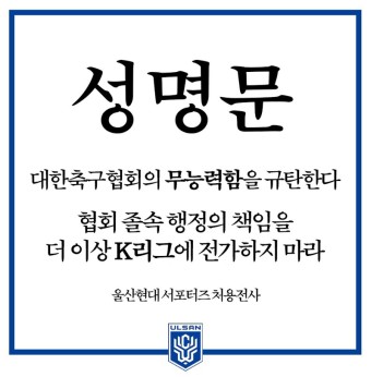 축구협회 대표팀 국내 감독 선임을 둘러싼 울산 팬들 서포터즈 처용전사 분노