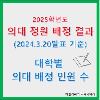 【2025학년도 의대 정원 배정결과】 의과대학 학생 정원 대학별 배정 인원수