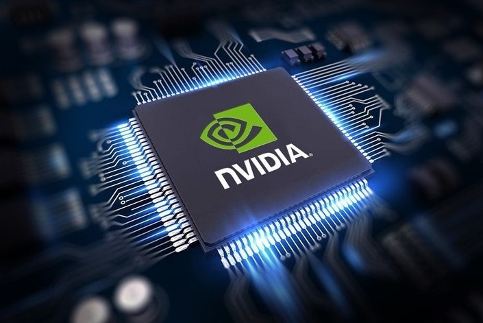 엔비디아 로고와 그래픽 카드: AI 칩과 데이터센터 장비를 상징하는 이미지