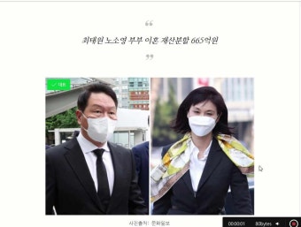 최태원 노소영 부부 이혼 재산분할 665억원